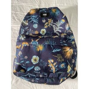 VANS Off The Wall Floral Print Backpack Double Straps Multi Pockets Blue